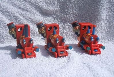 MAGIC ROUNDABOUT TRAIN ENGINES (Corgi 851) - three vintage diecast engines with figures (early 1970's)