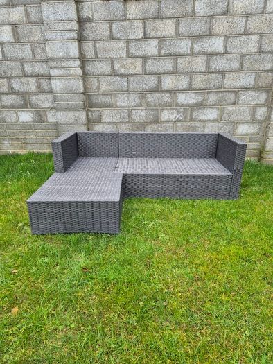 Rattan 4 Seat  L Shaped Grey Sofa