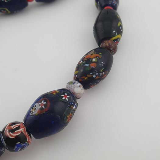 Vintage Venetian Style Floral & African Glass Beads Necklace