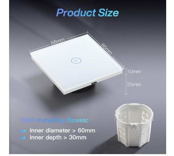 BSEED Smart Light Switch, 1 Gang 1 Way WiFi Touch Switch, Work with Alexa/Google Home, Voice/App Control Sharing Glass Touch Switches(Neutral Wire Required)