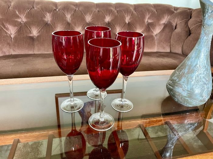 Vintage Italian Hand Blown Ruby Red Wine or Water Goblets 23 cm Tall