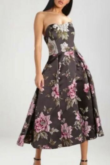Ted Baker Bernica Floral Jacquard Full Midi Dress Gunmetal!