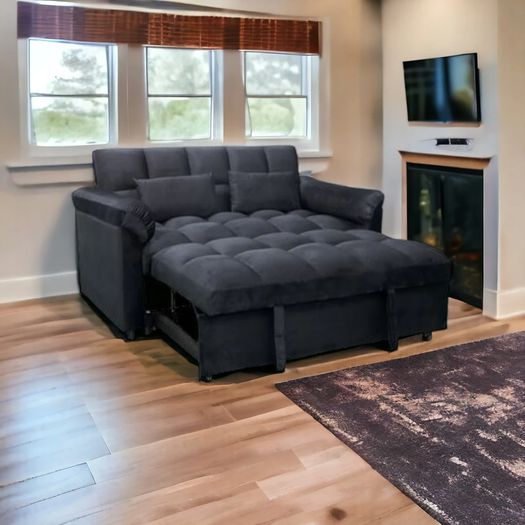Black Velvet Pull-Out Corner Sofa Bed Best price in Ireland