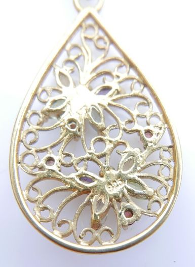 Vintage 18K Gold Plated Sterling Silver 925, Butterflies Crystal Oval Pendant Necklace, length 18" - 5,83g