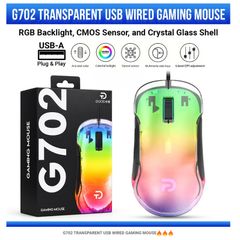 G702 Right-Handed Wired USB RGB Backlit Ergonomic Game Mouse with CMOS Sensor Crystal Transparent Shell for Electronic Sports