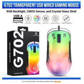 G702 Right-Handed Wired USB RGB Backlit Ergonomic Game Mouse with CMOS Sensor Crystal Transparent Shell for Electronic Sports