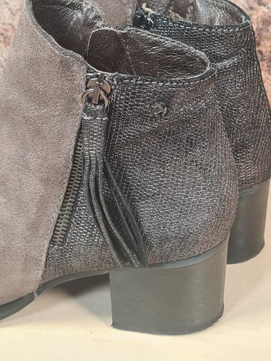 Women's Amy Huberman Bourbon Ankle Boots Heels Grey Leather Suede Size Uk 6 Eu 39