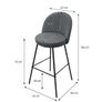 Set of 2 Grey Upholstered Bar Stools with Backrests and Black Steel Legs Image 3