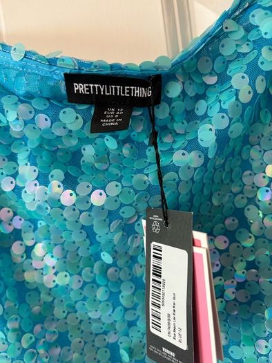 PrettyLittleThing Blue Sequin Maxi Skirt UK 12 BNWT