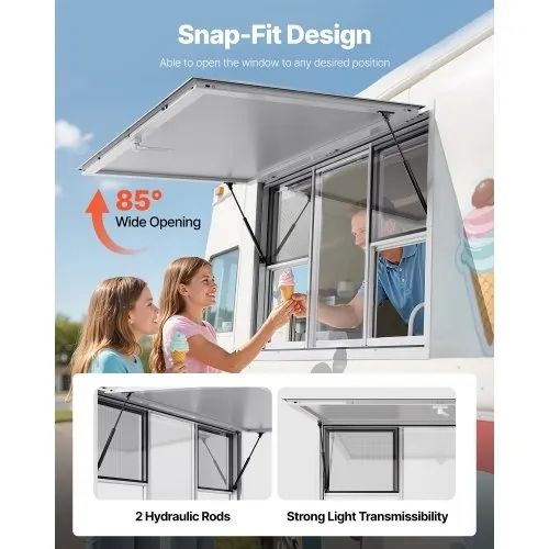 Concession Window 152x92 cm, Aluminum Alloy Service Window for Food Truck, Up to 85 Degrees Stand Serving Window with 6 Sliding Windows