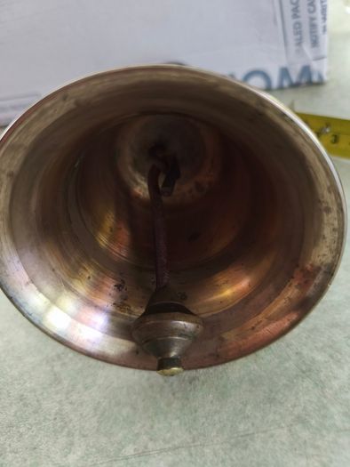 Antique Brass School Bell With Wood Handle