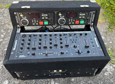 DJ CD Decks With Numark C3USB 5 Channel Rackmount Mixer And Denon Dual CD Player In Flightcase