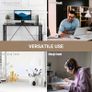 Computer Desk with World Map Printing Tempered Glass Top, Writing Desk for Home Office with Metal Frame, Black Image 6