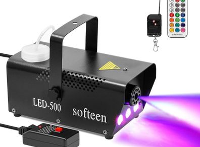 FREE SHIPPING Smoke Machine with LED Lights, softeen 500W Party Fog Machine with 2 Wireless Remote Controls, Fogging Machine with Colorful LED Light Effect