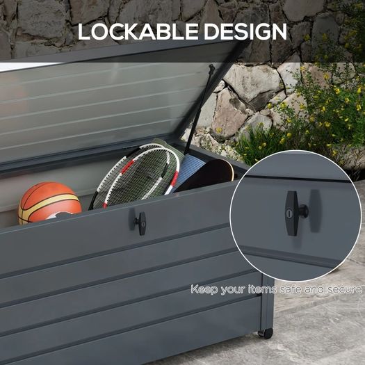 311L Galvanised Steel Garden Storage Box, with Lock - Dark Grey