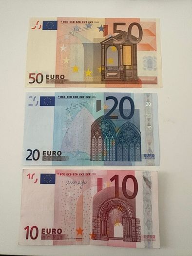 3 x notes 10,20,50 euro from 2002 circulate no rip