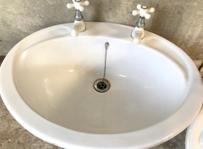White Ceramic Over Counter Basin with White Taps