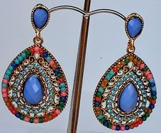 Gold Multi Coloured Crystal & Gem Boho Waterdrop Earrings