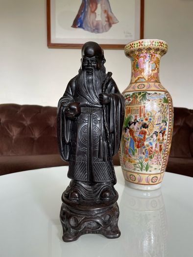 Rare Vintage Resin Asian Japanese Statue Fukurokuju Lucky God