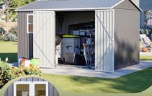 8x10 ft Outdoor Galvanized Metal Bike Shed - Garden Sto with Air Vent, Sliding Door, Perfect for Backyard, Patio &amp; Tiny House Tool nizat, Gray