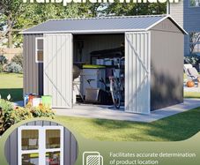 8x10 ft Outdoor Galvanized Metal Bike Shed - Garden Sto with Air Vent, Sliding Door, Perfect for Backyard, Patio & Tiny House Tool nizat, Gray