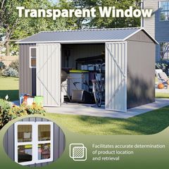 8x10 ft Outdoor Galvanized Metal Bike Shed - Garden Sto with Air Vent, Sliding Door, Perfect for Backyard, Patio & Tiny House Tool nizat, Gray