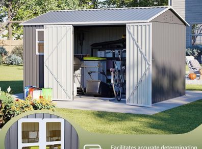 8x10 ft Outdoor Galvanized Metal Bike Shed - Garden Sto with Air Vent, Sliding Door, Perfect for Backyard, Patio & Tiny House Tool nizat, Gray