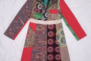 Desigual Multicolor Bohemian Patchwork Geometric Print Longline Statement Coat 8UK/36EU