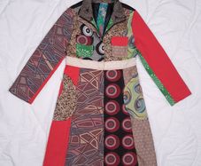 Desigual Multicolor Bohemian Patchwork Geometric Print Longline Statement Coat 8UK/36EU