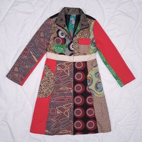 Desigual Multicolor Bohemian Patchwork Geometric Print Longline Statement Coat 8UK/36EU