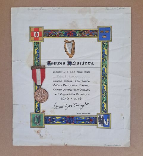 Irish Red Cross Emergency Service Medal and Certificate 1939-1946
