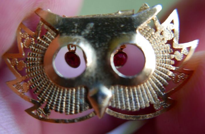Vintage Owl with Glass Eyes, Pendant or Brooch