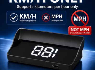 Car  head-up display, Km   windshield speedometer projector with speed display and overspeed alert, automatic light sensor, mile/kilometer speed display, USB plug and play, suitable for all car models,