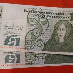 Irish 1989 Pair Of Consecutive " Queen Meibh" One Pound In Uncirclulated Condition