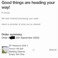 EP Glamping Ticiets (and EP weekend camping tickets)