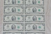 uncut sheet usa 2 dollar