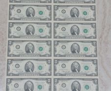 uncut sheet usa 2 dollar