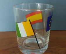 Fabulous Rare Boyne Valley Honey EU Flags Glass featuring Spain & Ireland ( But the Irish Flag is Wrong!)