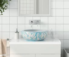 Countertop Basin White and Blue Round 41x14 cm Ceramic