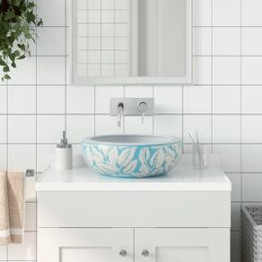 Countertop Basin White and Blue Round 41x14 cm Ceramic