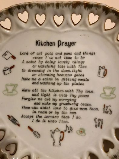 Vintage Heart-Shaped "Kitchen Prayer" Wall Hanging Ceramic Plate - Reticulated Hearts