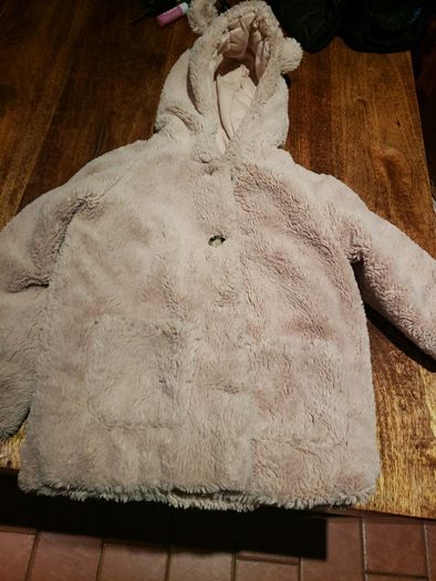 Cosy Pink girls coat with ears on hood size 5-6