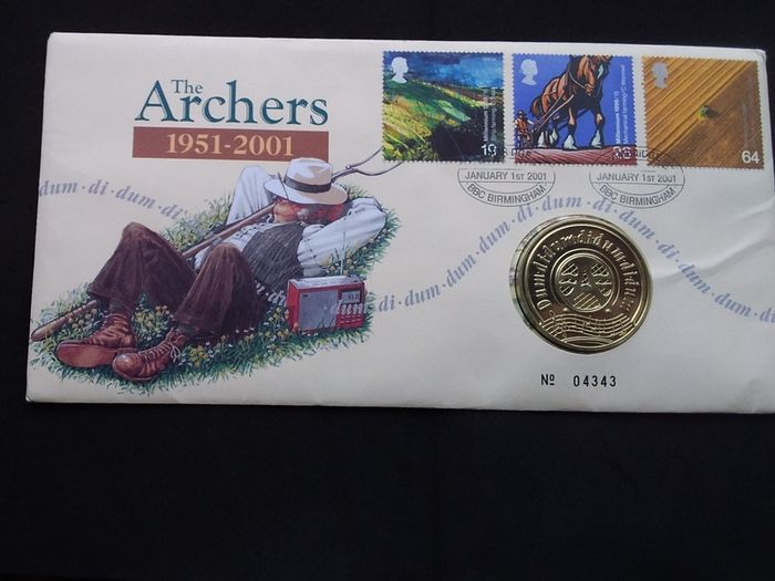Great Britain Stamps : The Archers - 50th Anniversary Commemorative Medallion Cover  - 2001