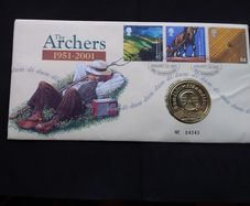 Great Britain Stamps : The Archers - 50th Anniversary Commemorative Medallion Cover  - 2001