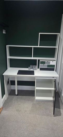 Extension office desk with shelving