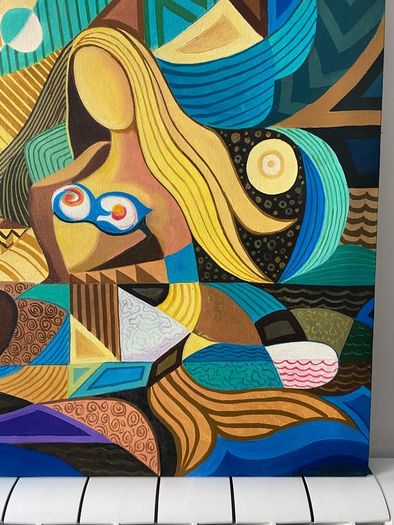 Rare N. S. Tayag Signed Painting on Canvas - Philippine Modernist / Cubist Style