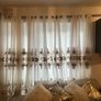 5 decorative pillows with a large beautiful laces curtain in brown and white colors Image 7