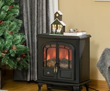 Electric Fireplace Stove Heater with LED Fire Flame Effect Freestanding & Portable with Overheat Protection, 1000W/2000W