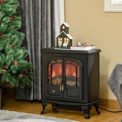 Electric Fireplace Stove Heater with LED Fire Flame Effect Freestanding & Portable with Overheat Protection, 1000W/2000W