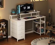 Computer Desk with 4 Drawers & Power Outlets USB Type-C Port, Monitor Stand Storage Shelves